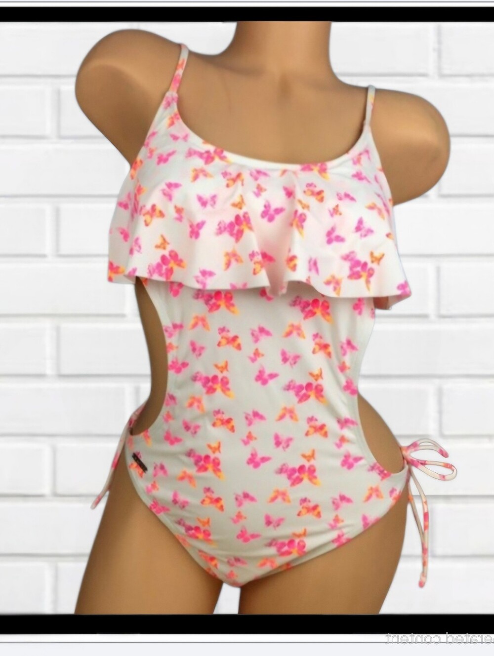 U.S. POLO Assn. Butterfly Print Cut-Out Monokini 1 Pc Swim Flounce Ruffle Sz XL